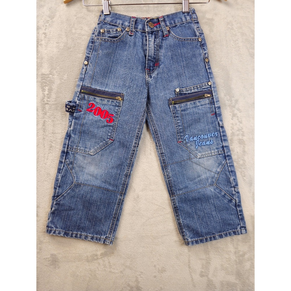 Vintage Vancouver Jeans Baby Toddler Cargo Denim Pants Sz 4 Elastic Waist 19x16